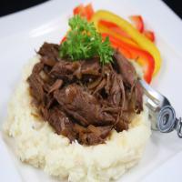 French Onion Beef over Garlic Mashed Potatoes image