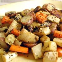 Roasted Potatoes, Carrots, Parsnips and Brussels Sprouts_image