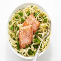 Fettuccine with Salmon and Snap Peas image