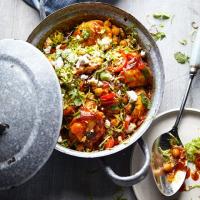 Chicken tagine with spiced Brussels sprouts & feta image