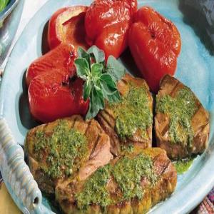 Grilled Steak and Peppers with Chimichurri Sauce_image