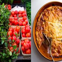 Savory Whole Wheat Bread Pudding With Seared Tomatoes and Mushrooms image