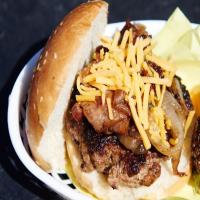 Cajun Cheeseburger with Grilled Onions and Praline Bacon_image