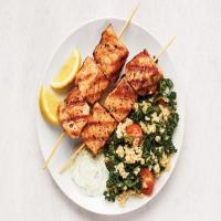 Grilled Salmon Kebabs with Kale Tabbouleh image