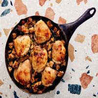 Stock-and-Cider-Brined Chicken Over Stuffing image