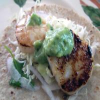 Grilled Scallops Tacos and Cabbage Slaw With Spicy Avocado Sauce image