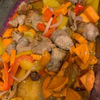 Italian Sausages with Roasted Sweet Potatoes and Sweet Peppers_image
