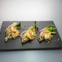 Wilted Romaine Salad with Roasted Pears, Taleggio and Hazelnuts image