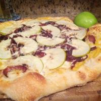 Pumpkin Hummus, Caramelized Onion and Fontina Cheese Pizzas image