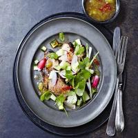 Barbecued soy pork salad with gooseberry dressing image