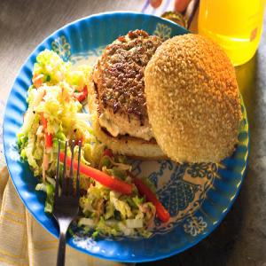 Asian Chicken Burger with Spicy Lemongrass Mayo and Pickled Asian Slaw_image
