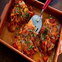 Greek Baked Fish With Tomatoes and Onions image