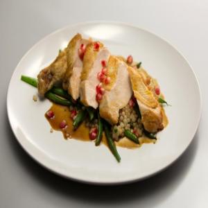Pan-Seared Airline Chicken Breasts with Israeli Couscous, Pomegranate and Haricot Verts_image
