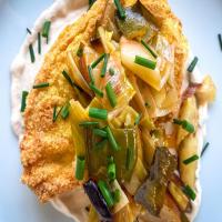 Cornmeal-Crusted Chicken with Horseradish Sauce and Pears image