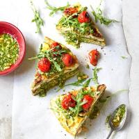 Courgette tortilla wedges with pesto & rocket image
