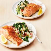 Instant Pot Salmon with Garlic Potatoes and Greens image