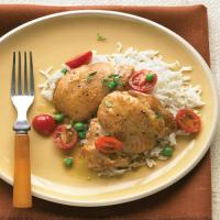 Braised Chicken with White Wine, Tomatoes, and Peas image