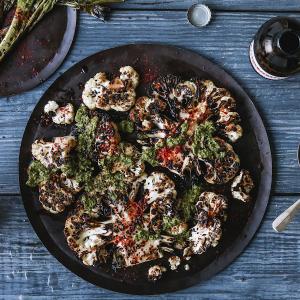 Grilled Cauliflower Steaks and Scallions_image
