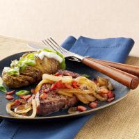 Steaks with Molasses-Glazed Onions image