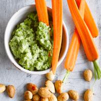 Crushed pea & mint dip with carrot sticks image