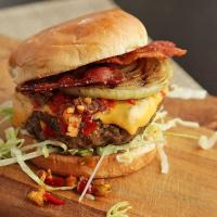 Hot and Smoky Cheeseburgers With Bacon and Pickled Cherry Pepper Relish Recipe_image