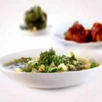 Peas and Potato Soup with Tarragon Pesto image