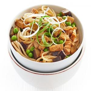 Gingered tofu, aubergine & pea noodles_image