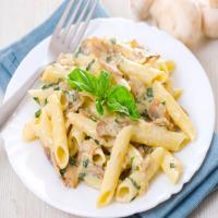 Penne Pasta Recipe In Alfredo Sauce With Roasted Mushrooms_image
