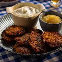 Sweet Potato Pancakes with Applesauce and Dill Sour Cream image