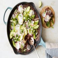 Skillet Refried Beans With Avocado and Radish image