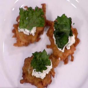 Crispy Potato Cakes with Farmer Cheese, Scallion, Black Pepper and Kale Chips_image