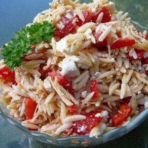 Mediterranean Chicken and Orzo Salad In Red Pepper Cups image