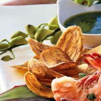 Plantain Chips with Warm Cilantro Dipping Sauce image