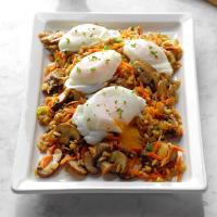Mushroom and Brown Rice Hash with Poached Eggs image