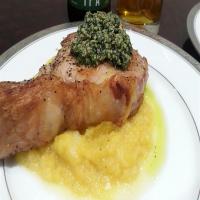 Pan-Seared Veal Chop with Roasted Kale Pesto and Butternut Squash and Parsnip Puree image