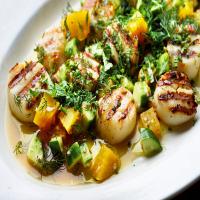 Grilled Sea Scallops With Yellow Beets, Cucumbers and Lime image