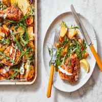 Sheet-Pan Chicken With Potatoes, Arugula and Garlic Yogurt image