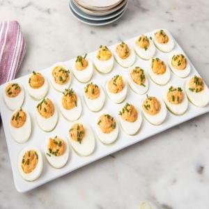 Devilish Eggs with Cheddar, Chipotle, and Chives image