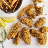 Crunchy fish goujons with skinny chips image