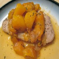 Healthy Baked Pork Chops With Drunk Peaches image