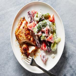 Greek Chicken With Cucumber-Feta Salad image