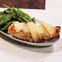 French Onion Soup Topped French Bread Pizzas and Salad with Dijon Vinaigrette image