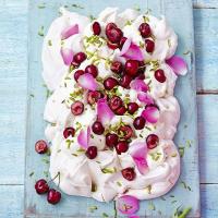 Cherry, rose & pistachio pavlova traybake_image