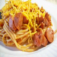 Chili Spaghetti With Hot Dogs image