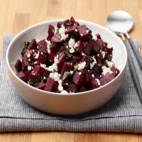 Microwave Beets with Greens and Goat Cheese image