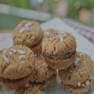 Almond Butter Sandwich Cookies with Rhubarb Jam image