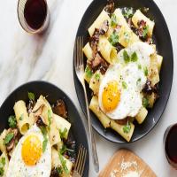 Pasta With Mushrooms, Fried Eggs and Herbs image