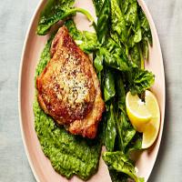 Chicken with Herbed Pea Puree and Spinach image