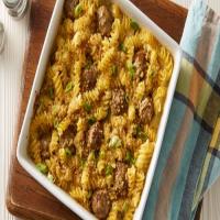 Macaroni and Cheese Casserole with Meatballs image