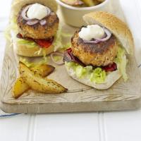 Pork burgers with herby chips image